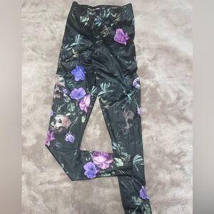 NWT Blackmilk Leggings with Purple Floral & Skull Motif